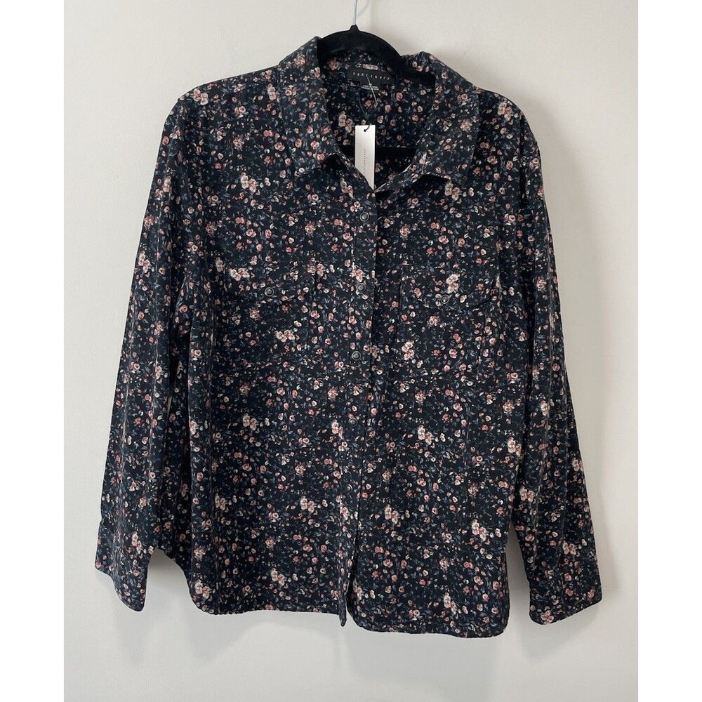 Sanctuary NWT Floral Corduroy Button Snap Long Sleeve Top Shirt Cottagecore
